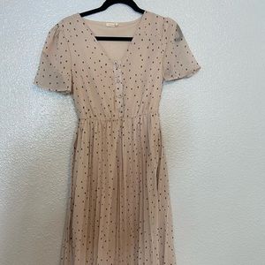 Womens beige midi short sleeve polka dot dress
